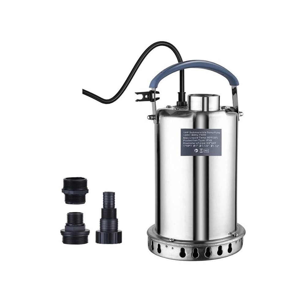Stainless Steel Submersible Sump Pump 750W 120V IPX8 16FT Cord Hose Fittings